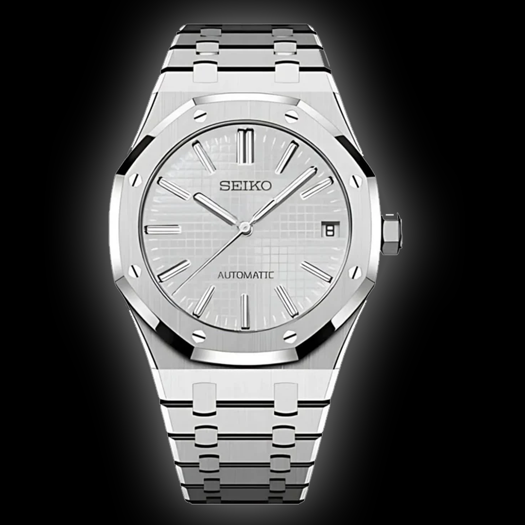 Seiko Mod Royal Oak – White/Silver Tapisserie Dial