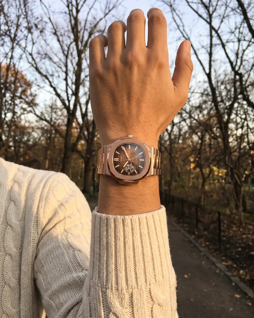 Seiko Mod Nautilus – Black Open Heart on the wrist