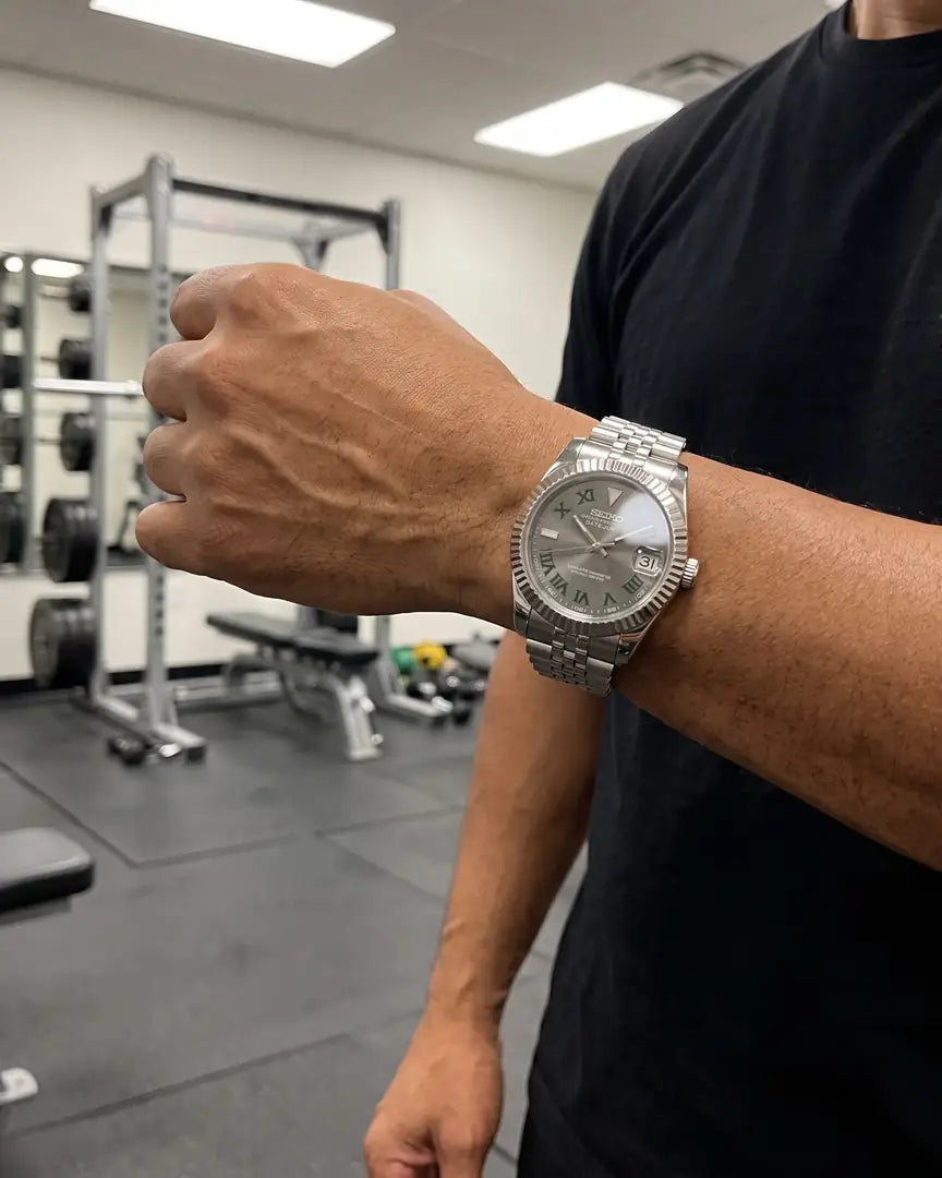 Seiko Mod Datejust – Black Mother of Pearl Dial on the wrist