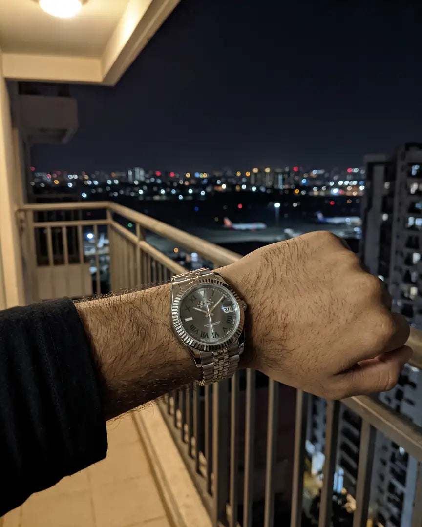 Seiko Mod Datejust – Silver Diamond Dial on the wrist
