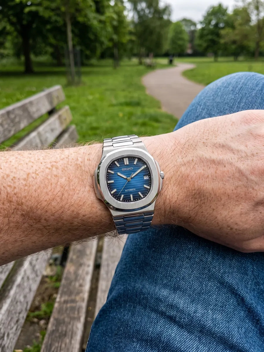 Seiko Mod Land Dweller - Baby Blue on the wrist