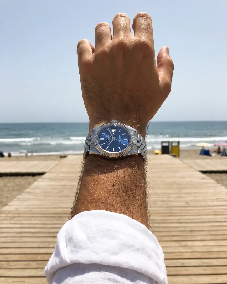 Seiko Mod Datejust – Black Mother of Pearl Dial on the wrist