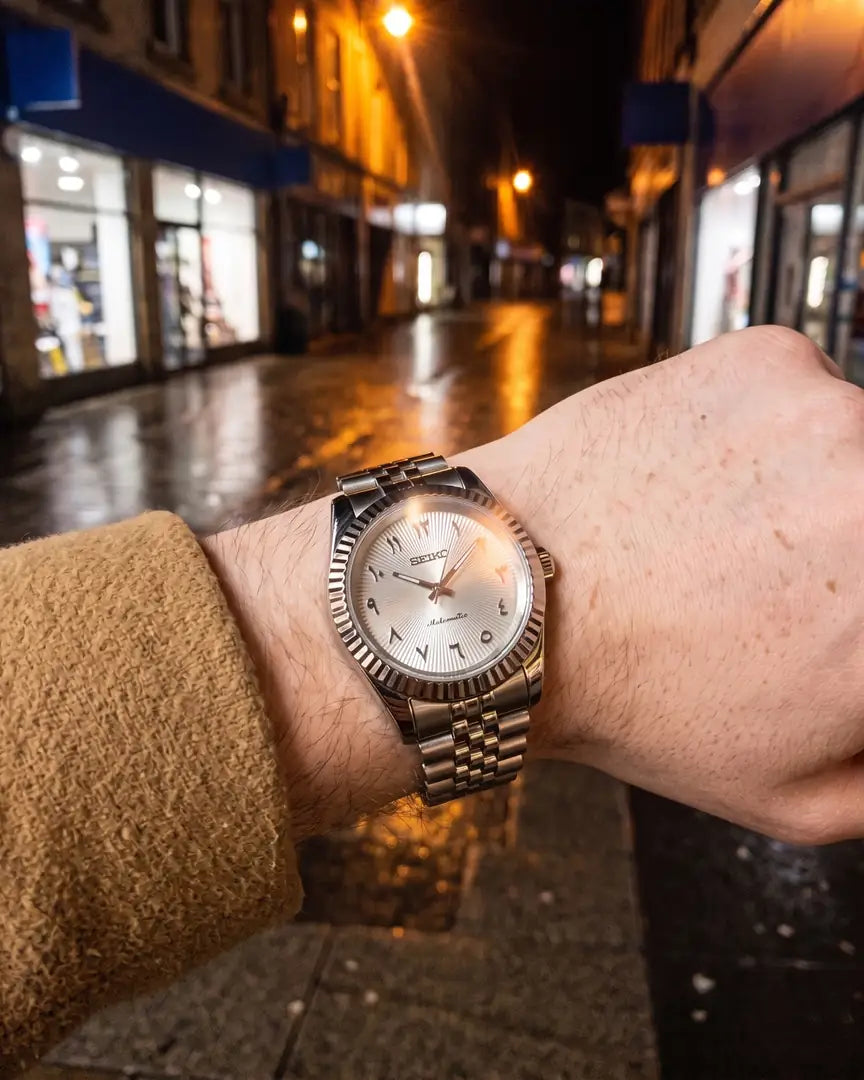 Seiko Mod Datejust – Silver Diamond Dial on the wrist