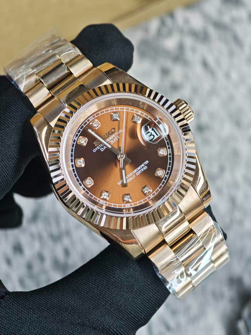 Seiko Mod Datejust – Chocolate Diamond Dial (Full Rose Gold)