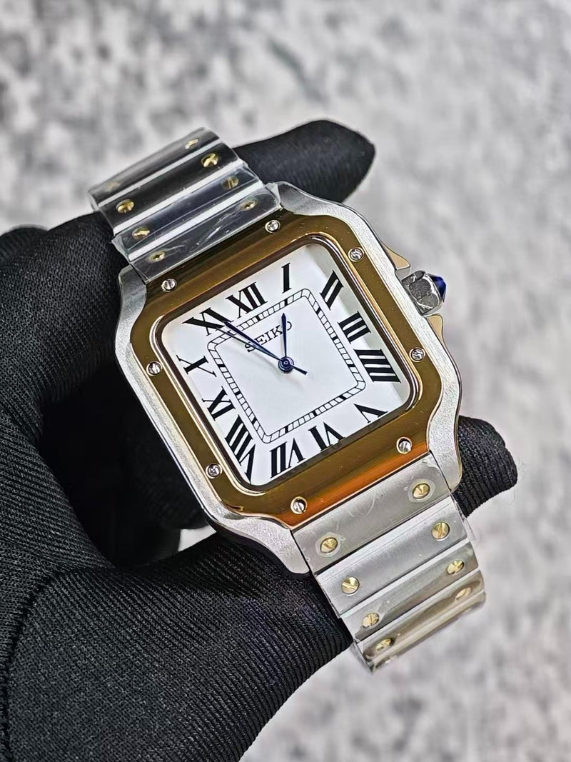 Seiko Mod Santos – Cadran blanc et or deux tons