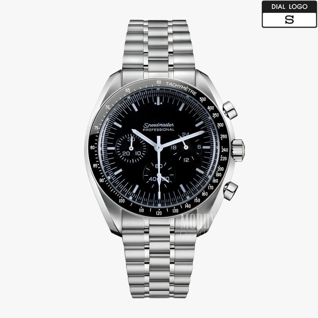 Seiko Mod Speedmaster Black - front view