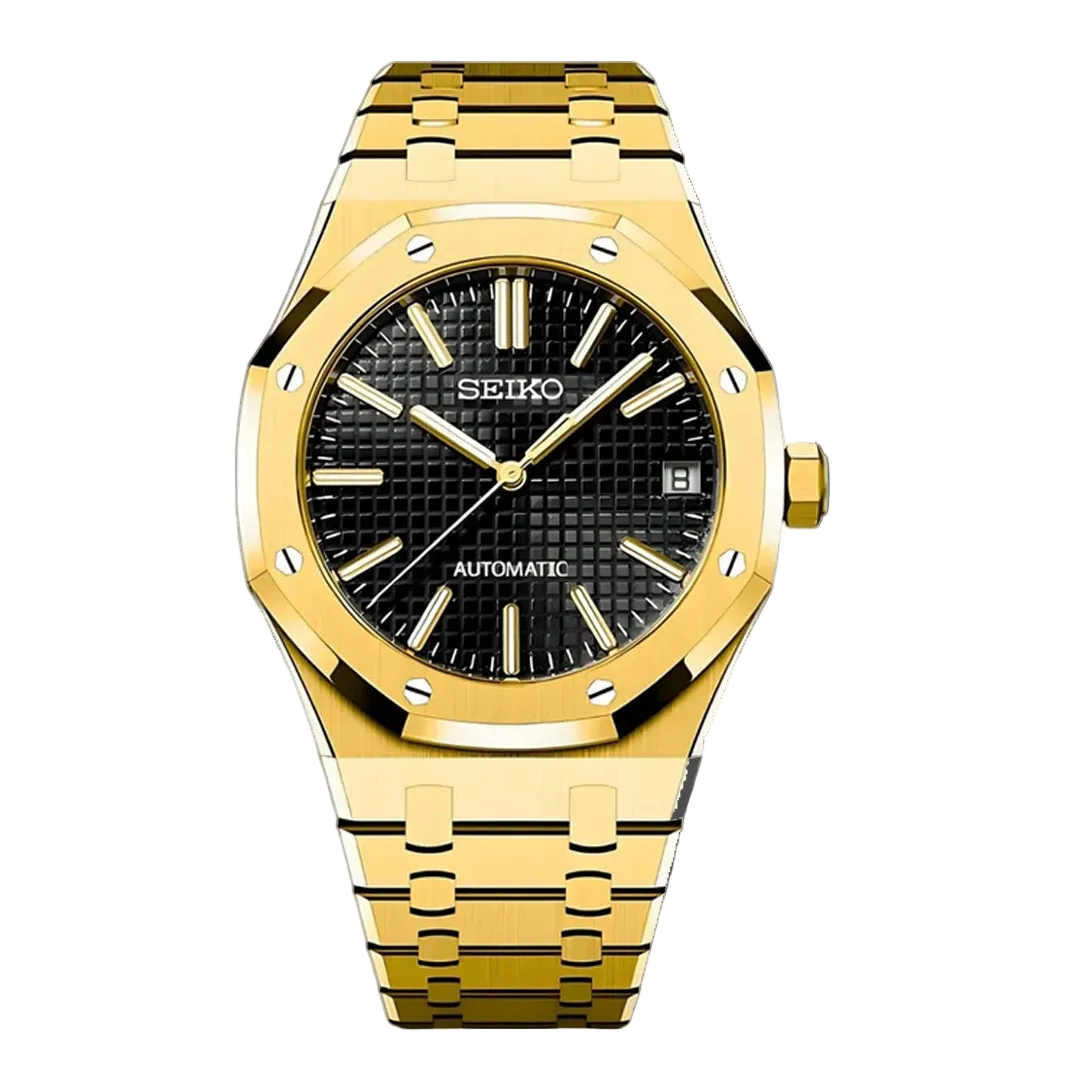 Seiko Mod Royal Oak - Gold Black Tapisserie Dial