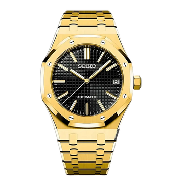 Seiko Mod Royal Oak - Gold Black Tapisserie Dial