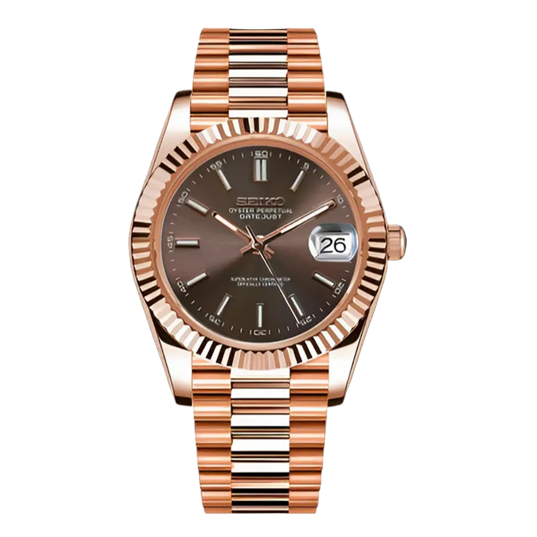Seiko Mod Datejust - Cadran Chocolat Or Rose