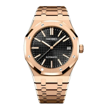 Seiko Mod Royal Oak – Rose Gold Black Tapisserie Dial