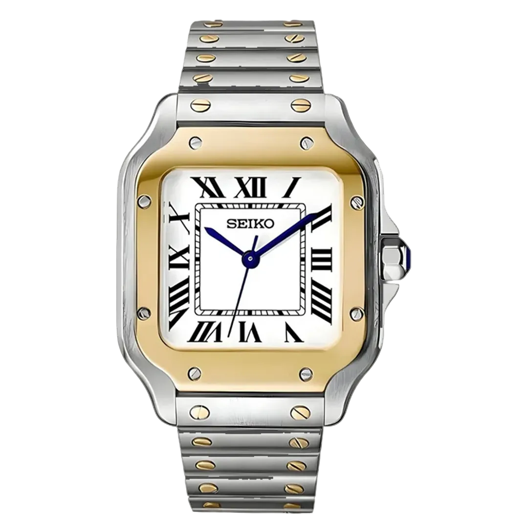 Seiko Mod Santos – Two-Tone Gold & White Dial