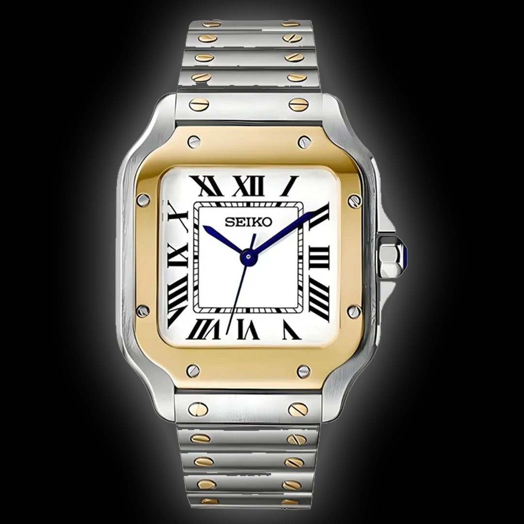 Seiko Mod Santos – Two-Tone Gold & White Dial