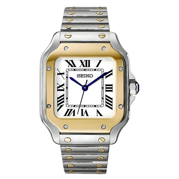Seiko Mod Santos – Two-Tone Gold & White Dial