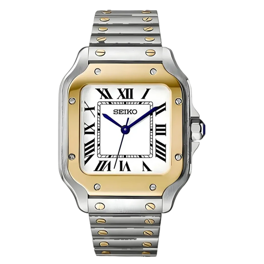 Seiko Mod Santos – Two-Tone Gold & White Dial