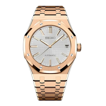 Seiko Mod Royal Oak – Rose Gold Silver Tapisserie Dial