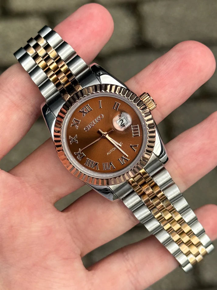 Seiko Mod Ladyjust Rose Gold Bronze Roman wrist
