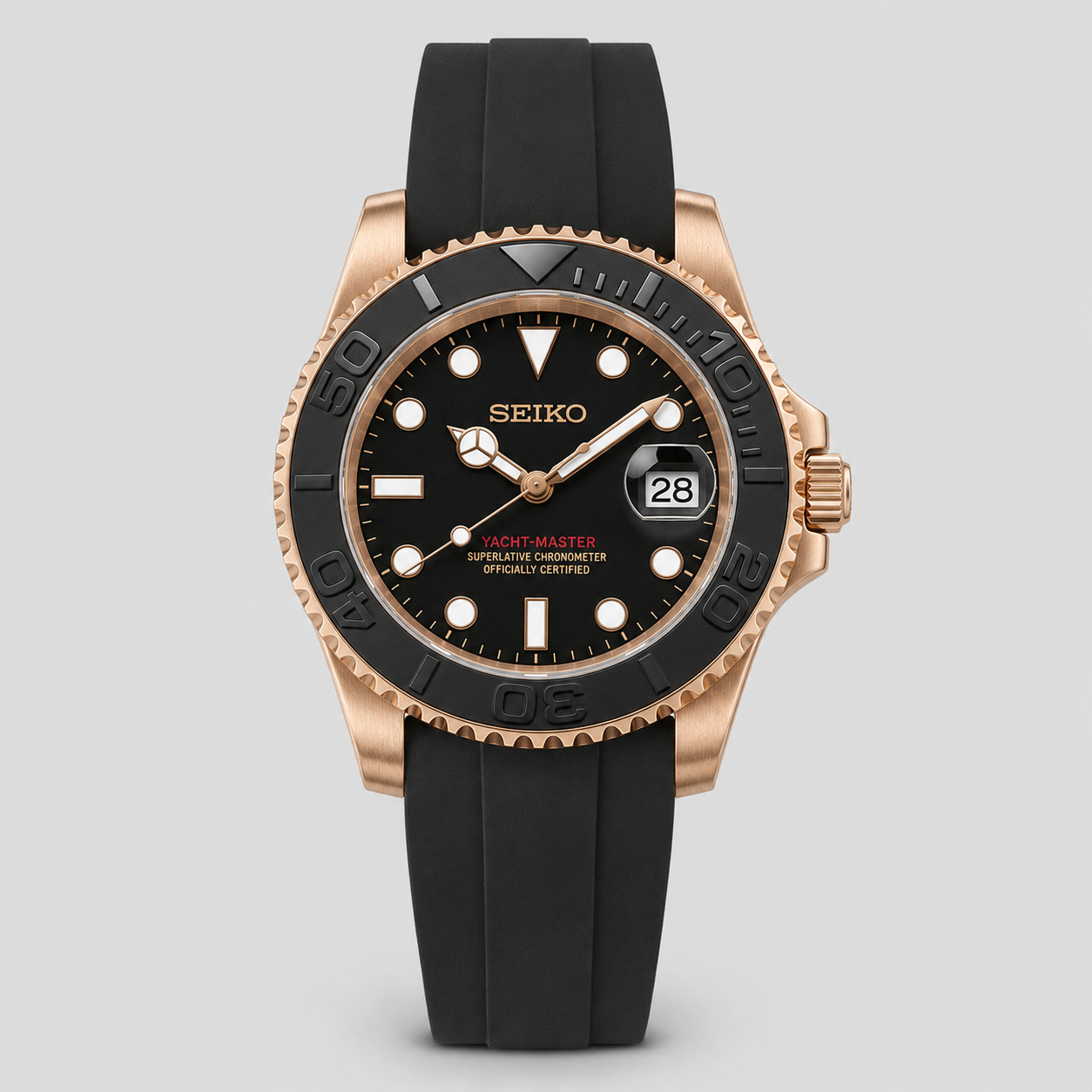 Seiko Mod Yacht-Master – Rose Gold Black Oysterflex