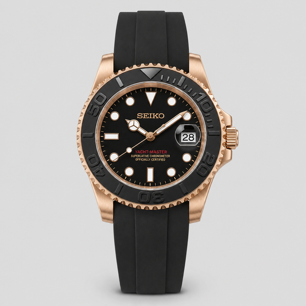 Seiko Mod Yacht-Master – Rose Gold Black Oysterflex