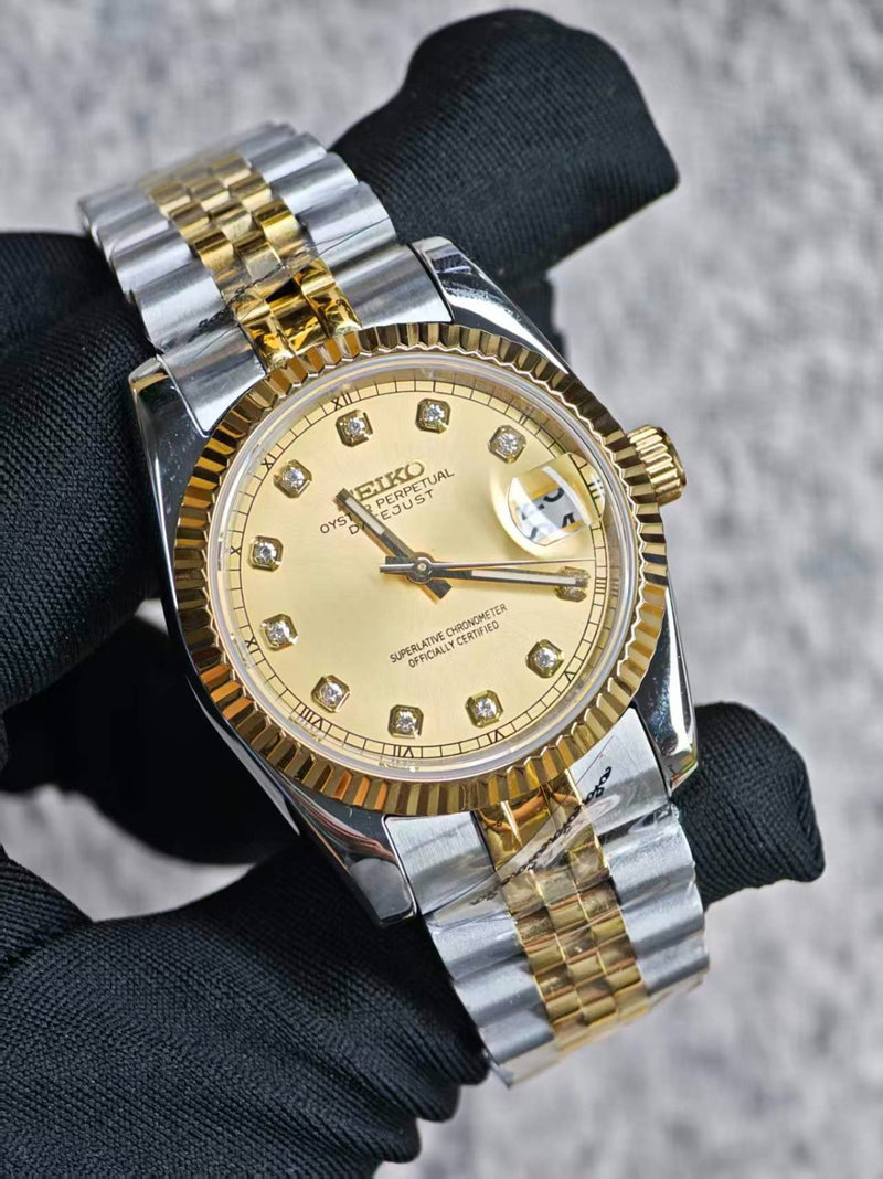 Seiko Mod Datejust Gold Diamond Dial Two-Tone supplier view