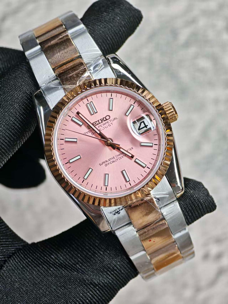 Seiko Mod Datejust – Baby Pink Dial (Two-Tone Rose Gold)