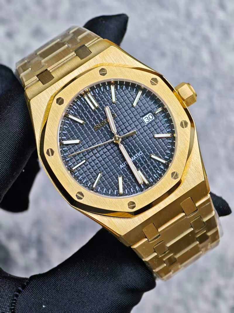 Seiko Mod Royal Oak - Gold Black Tapisserie Dial