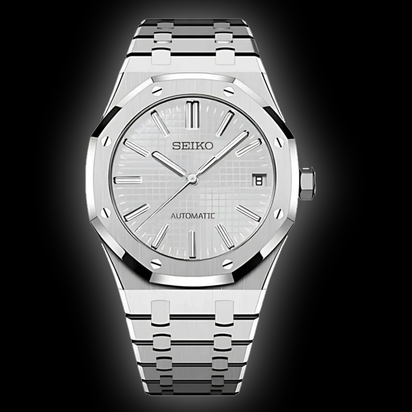Seiko Mod Royal Oak – White/Silver Tapisserie Dial