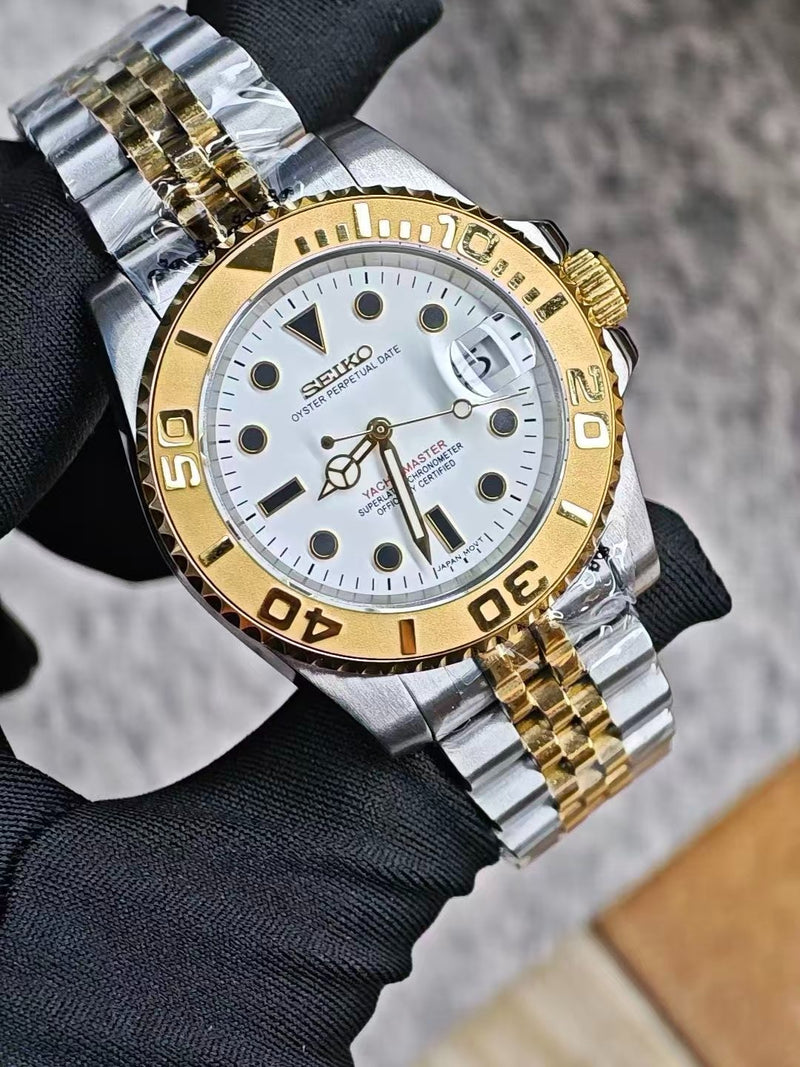 Seiko Mod Yacht-Master – Two-Tone Gold White Dial