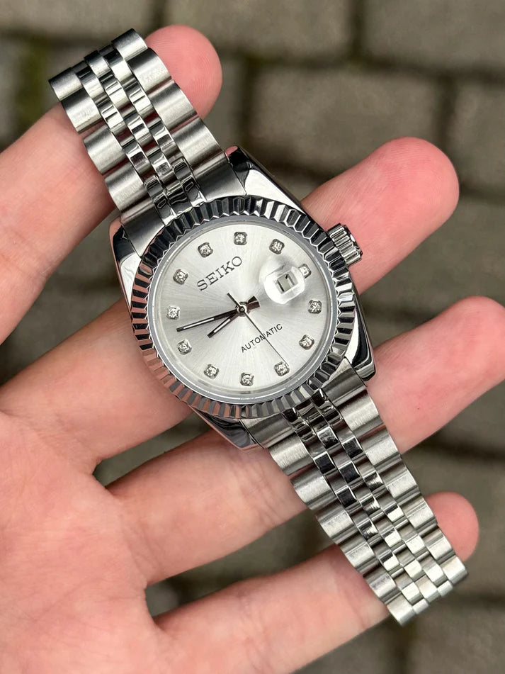 Seiko Mod Ladyjust Silver Diamond wrist shot