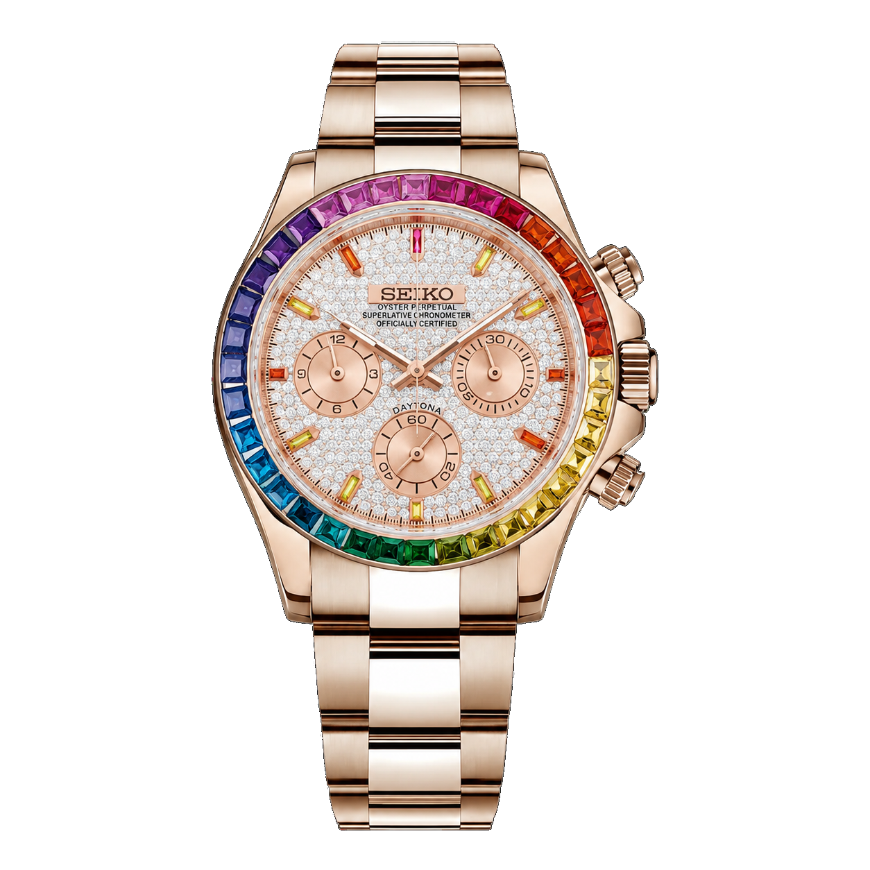 Seiko Mod Daytona – Rainbow Rose Gold White