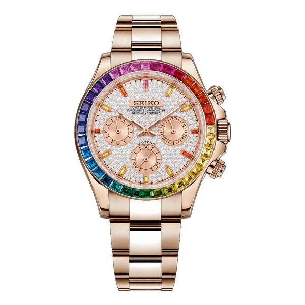 Seiko Mod Daytona – Rainbow Rose Gold White