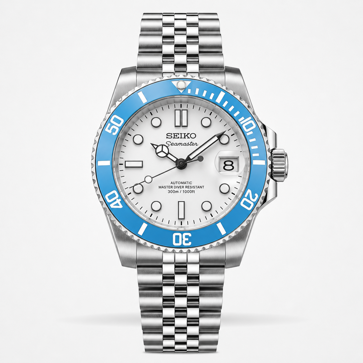 Seiko Mod Seamaster Diver – White Dial Blue Bezel
