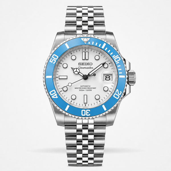 Seiko Mod Seamaster Diver – White Dial Blue Bezel