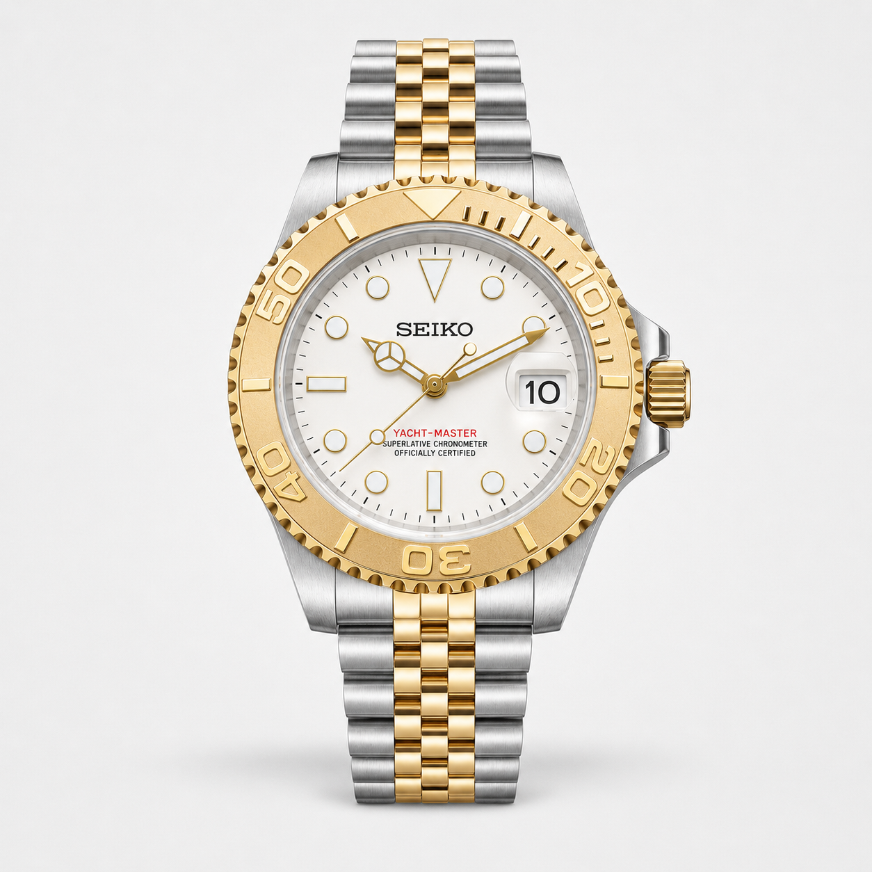 Seiko Mod Yacht-Master – Two-Tone Gold White Dial