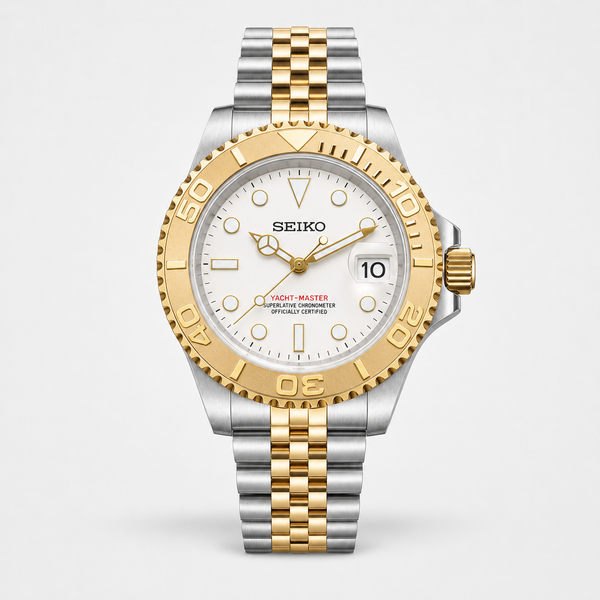 Seiko Mod Yacht-Master – Two-Tone Gold White Dial