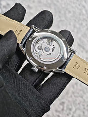 Seiko Mod Grand Seiko – Heritage Masterpiece Champagne Black Leather open caseback view