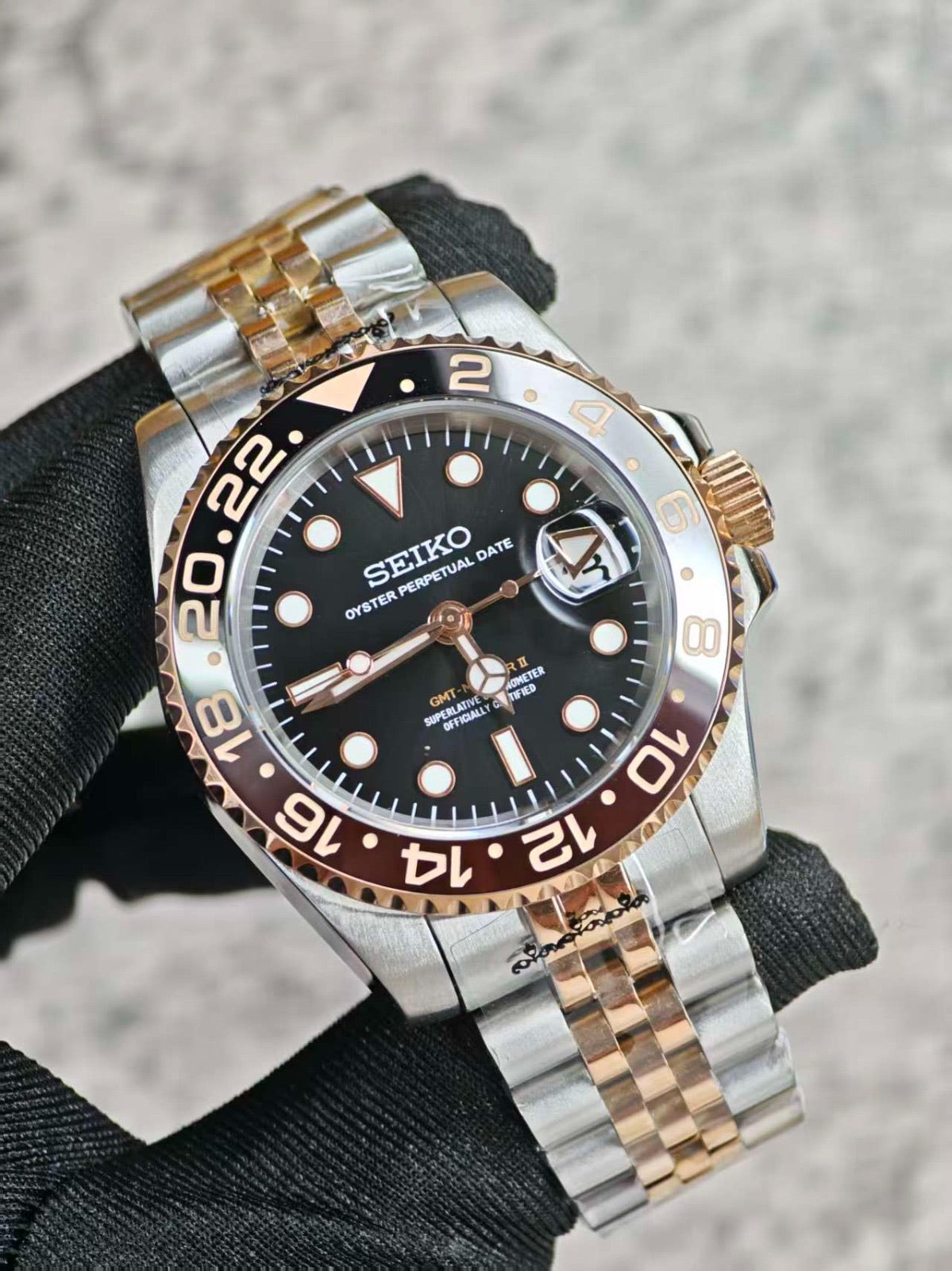 Seiko Mod GMT – Root Beer – Chrome Watches