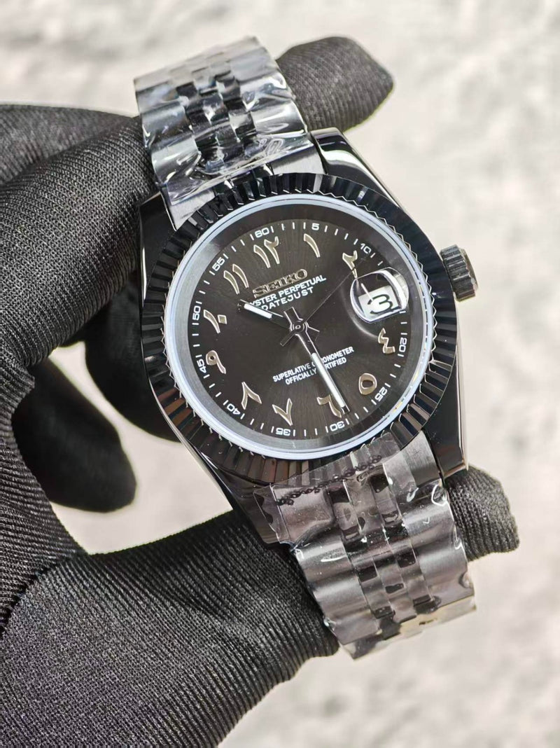 Seiko Mod Datejust – Black Arabic Dial (All-Black)