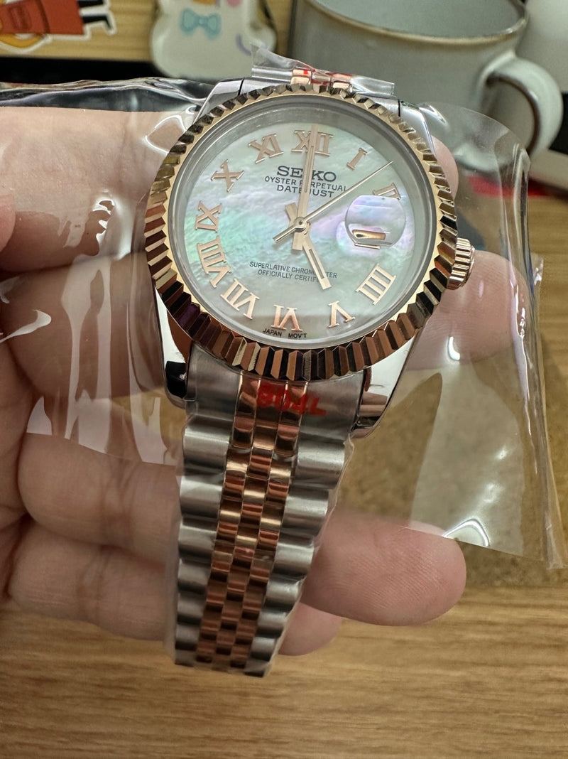 Seiko Mod Ladyjust - Rose Gold Mother of Pearl Roman reference view 1
