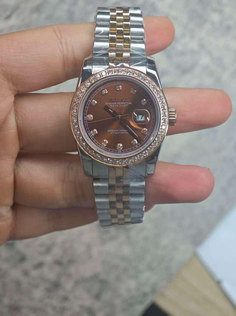 Seiko Mod Ladyjust - Rose Gold Chocolate Diamond Bezel reference view 1