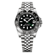 Seiko Mod GMT Bruce Wayne glare-free dial and green GMT hand transparent product view