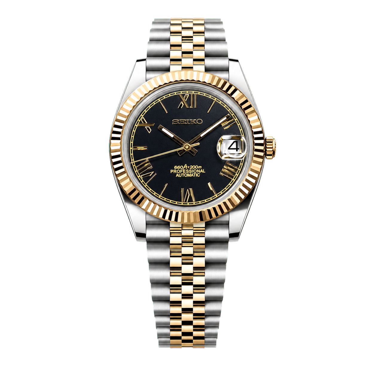 Seiko Mod Datejust - Black Roman Two-Tone watch