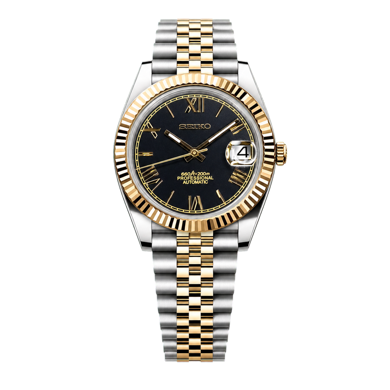 Seiko Mod Datejust - Black Roman Two-Tone watch