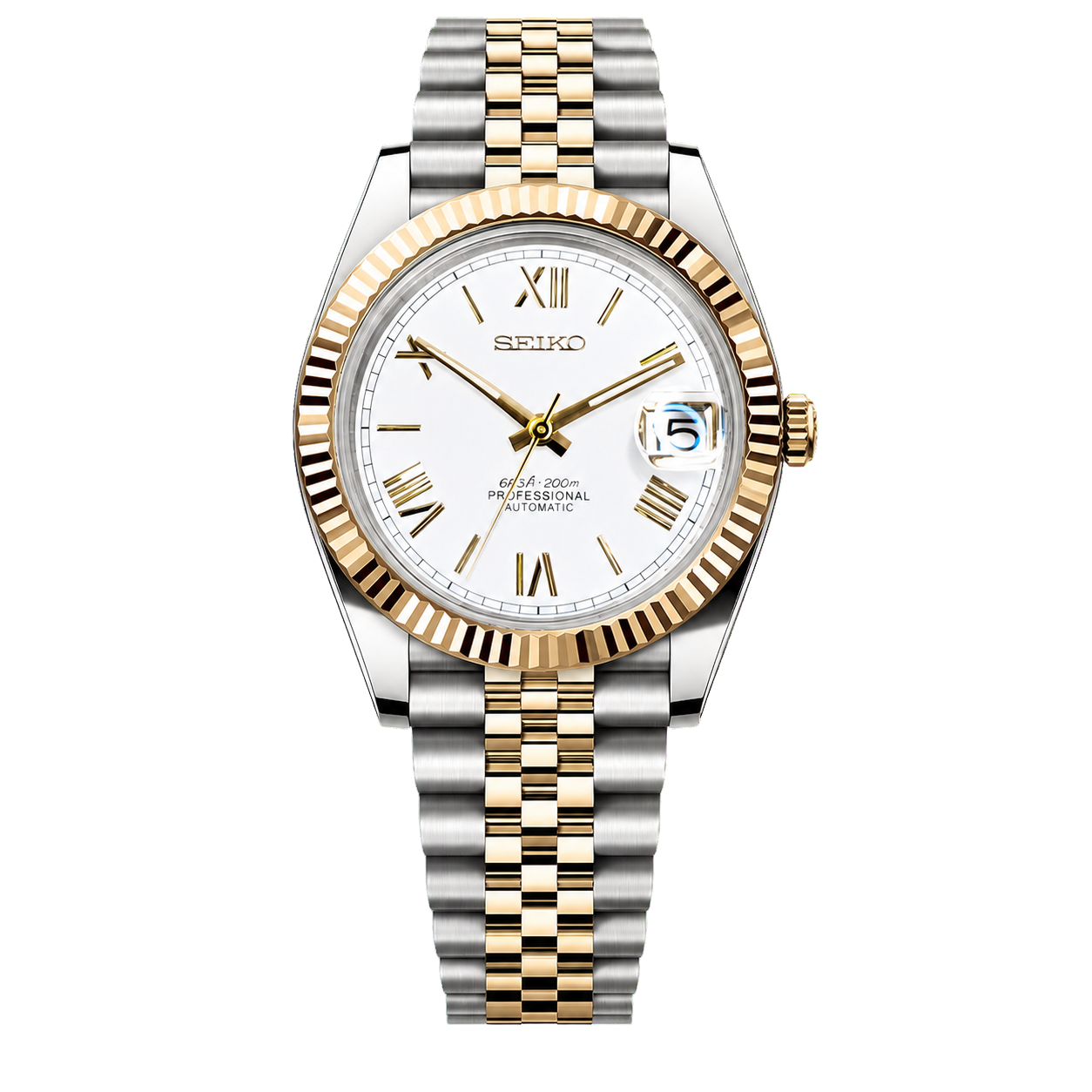 Seiko Mod Datejust - Bright Roman Two-Tone watch