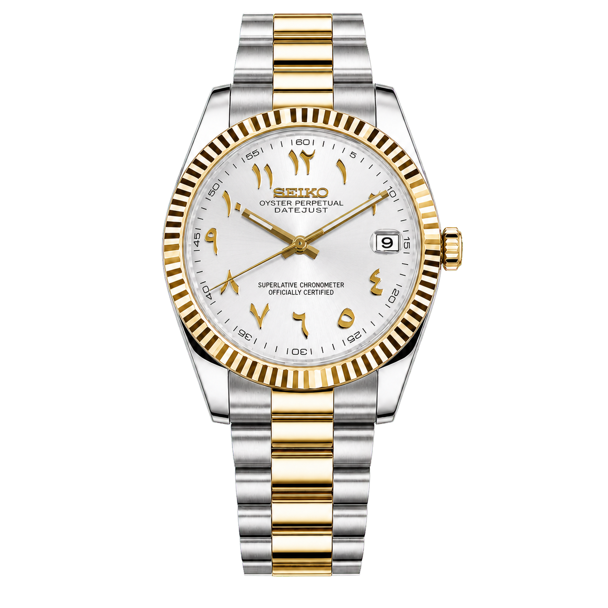 Seiko Mod Datejust – Gold Arabic White Dial (Two-Tone) transparent product view
