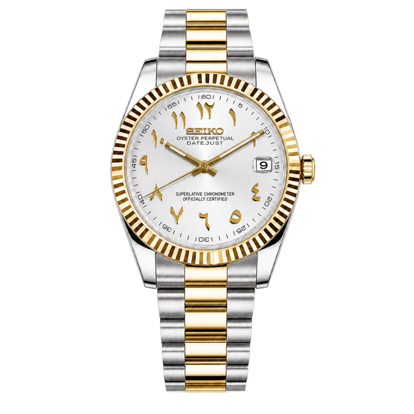 Seiko Mod Datejust – Gold Arabic White Dial (Two-Tone)