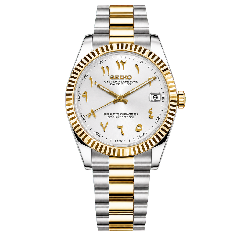 Seiko Mod Datejust – Gold Arabic White Dial (Two-Tone)