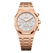 Seiko Mod Royal Oak Chronograph – Rose Gold White Dial transparent product view