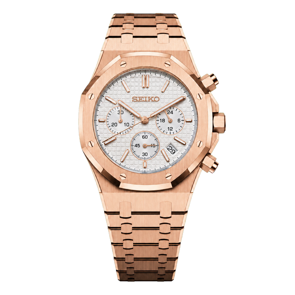 Seiko Mod Royal Oak Chronograph – Rose Gold White Dial
