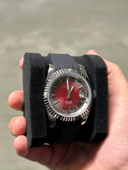 Crimson Sunburst red dial angled view
