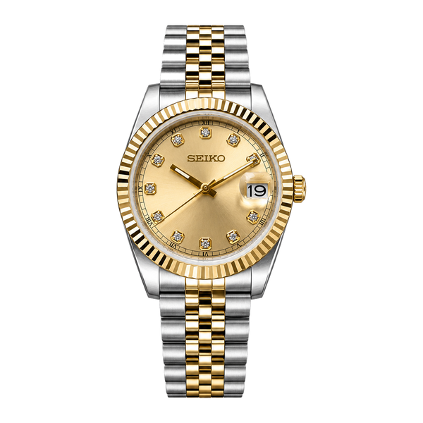 Seiko Mod Datejust – Gold Diamond Dial (Two-Tone)